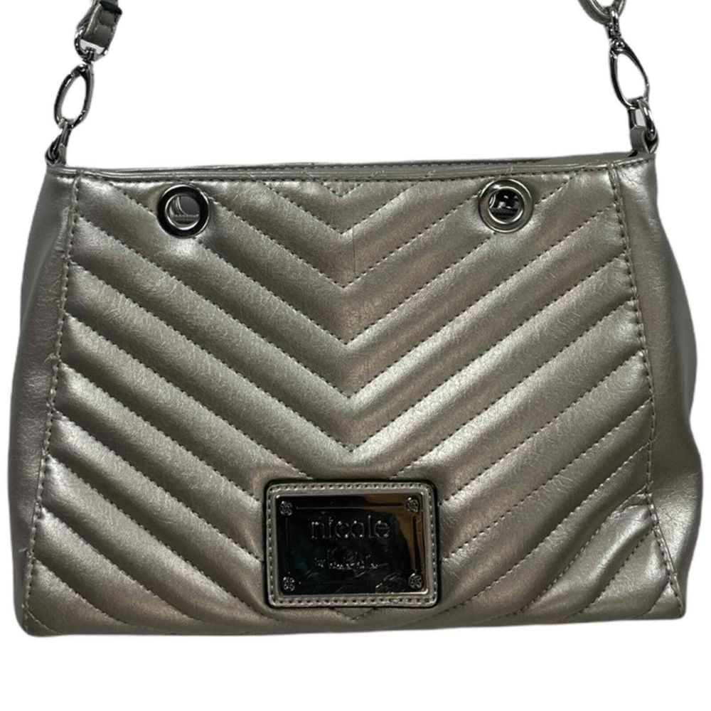 Nicole Miller Silvery Gold Quilted Crossbody Bag Adjustable Strap Purse